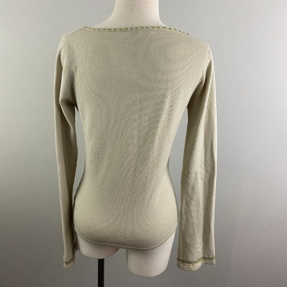 🌿4/$35🌿SMART SET Tan‎ Floral Embroidered Long Sleeve V Nec - Picture 4 of 7